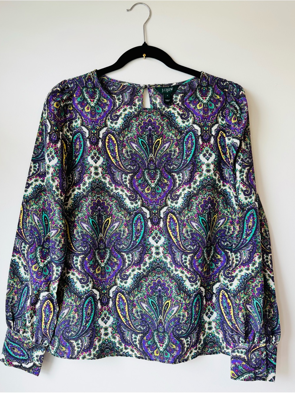 J.Crew Paisley Blouse Size Small Purple Long Sleeve Keyhole Top